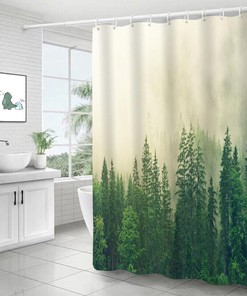 Land of Enchantment - Misty Forest Pine Tree Jungle Print Bathroom Shower Curtain #2 for Bathroom Decor