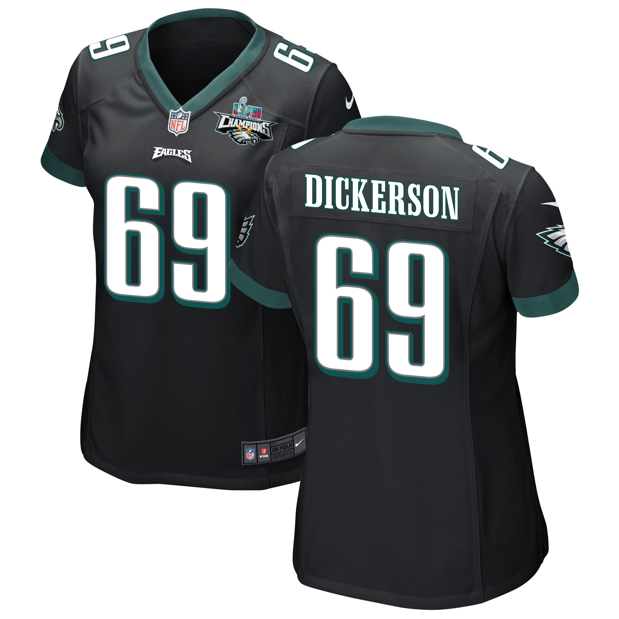 Landon Dickerson 69 Philadelphia Eagles Super Bowl LVII Champions 2 Stars Women Game Jersey - Black
