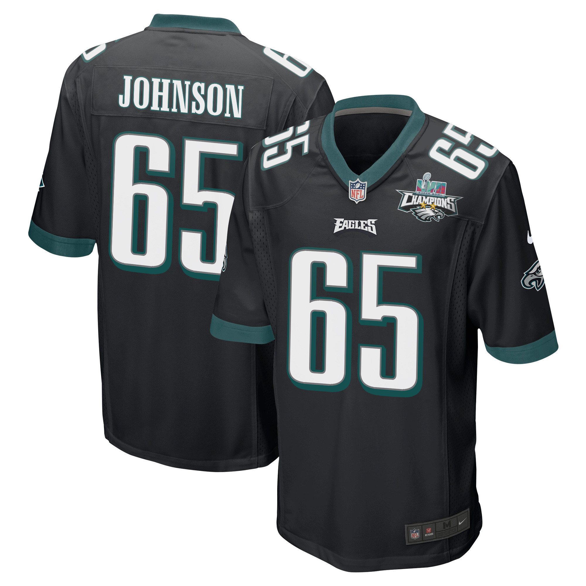 Lane Johnson 65 Philadelphia Eagles Super Bowl LVII Champions 2 Stars Men Game Jersey - Black