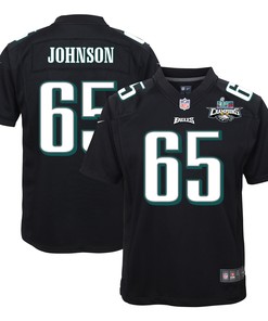 Lane Johnson 65 Philadelphia Eagles Super Bowl LVII Champions 2 Stars Youth Game Jersey - Black