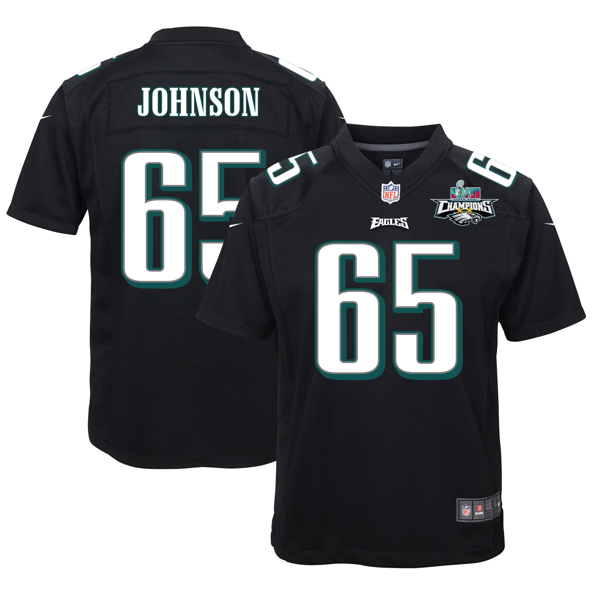 Lane Johnson 65 Philadelphia Eagles Super Bowl LVII Champions 2 Stars Youth Game Jersey - Black