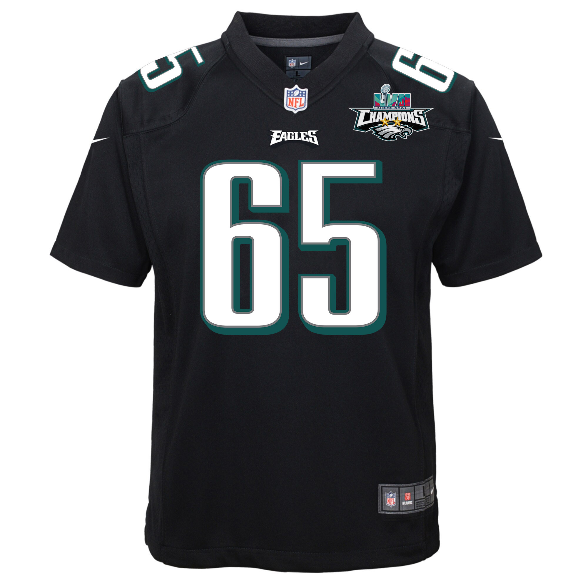 Lane Johnson 65 Philadelphia Eagles Super Bowl LVII Champions 2 Stars Youth Game Jersey - Black