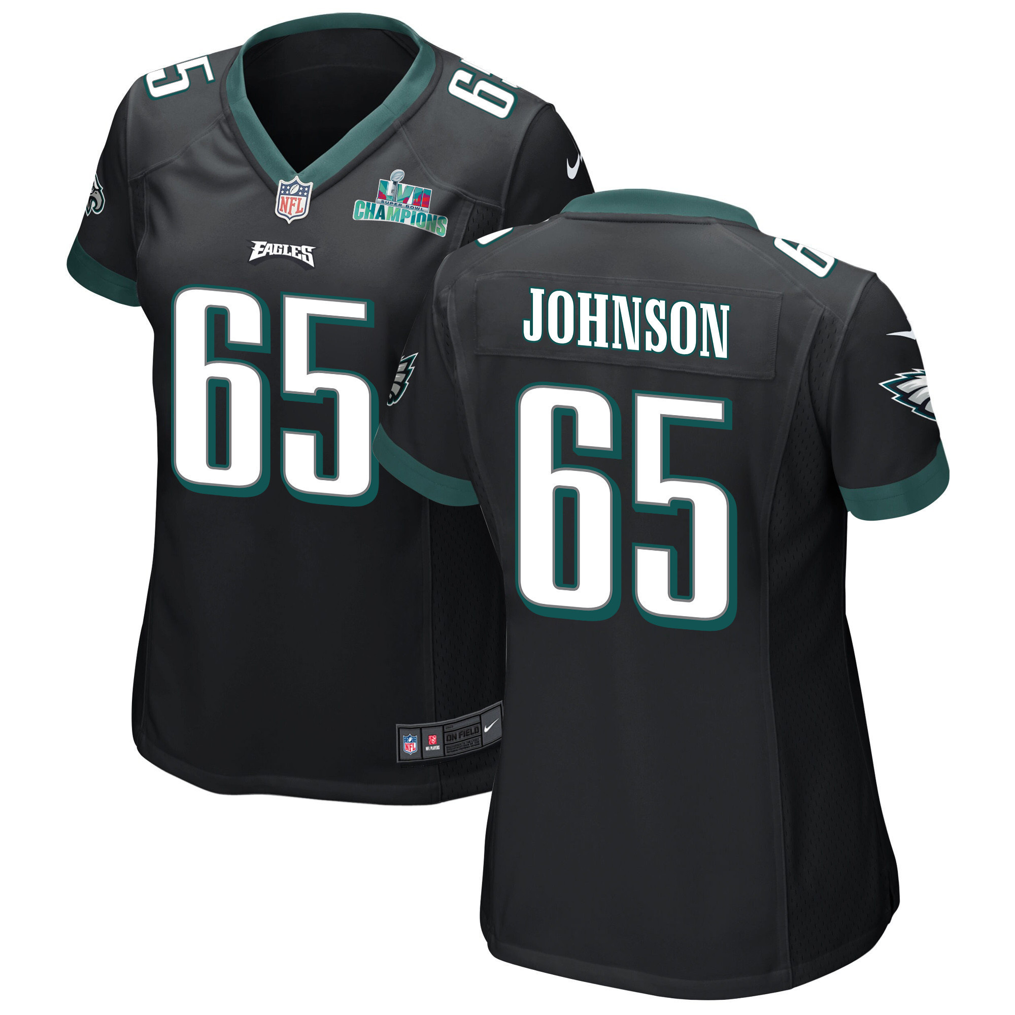 Lane Johnson 65 Philadelphia Eagles Super Bowl LVII Champions Women Game Jersey - Black