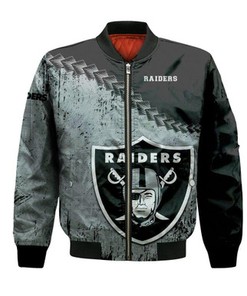 Las Vegas Raiders Bomber Jacket Grunge Polynesian Tattoo - NFL
