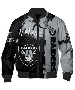 Las Vegas Raiders Bomber Jacket graphic heart ECG line