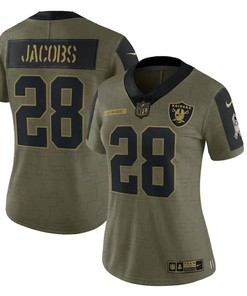 Las Vegas Raiders Josh Jacobs 28 Nfl Olive 2021 Salute To Service Retired Player Women Jersey For Raiders Fans