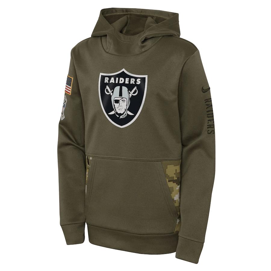 Las Vegas Raiders Youth 2022 Salute To Service Performance Pullover Hoodie - Olive