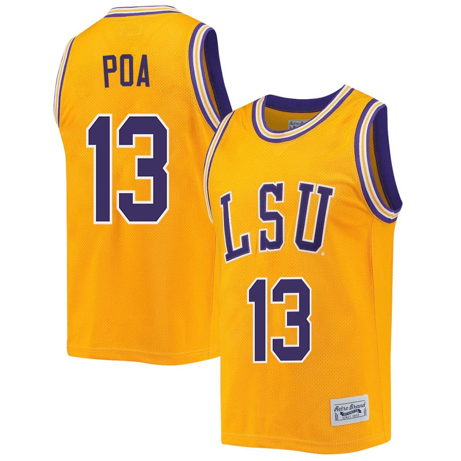 Last-Tear Poa 13 LSU Tigers 2023 NCAA Basketball Jersey Retro- Gold
