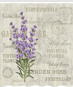 Lavender Flowers Shower Curtain, Vintage Grunge Display Cloth Fabric Bathroom Decor, Home Decor Green/Lilac