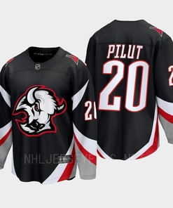 Lawrence Pilut 20 Buffalo Sabres 2022-23 Goathead Third Premier Breakaway Player Black Jersey