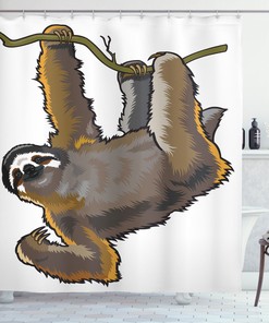 Lazy Sloth Bear Cartoon Shower Curtain for Bathroom Decor - Animal Print