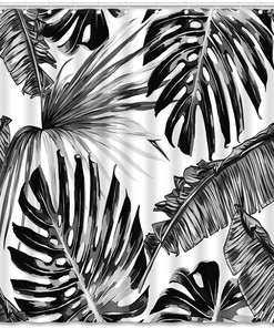 Leaf Shower Curtain - Minimalist and Tropical Bathroom Decor with Black and White Print