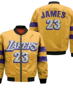 Lebron James Los Angeles Lakers 2020 Finished Swingman Yellow City Edition Jersey Bomber Jacket