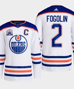 Lee Fogolin 2 Edmonton Oilers White Jersey 2022 Hall Of Fame Patch Away