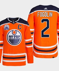 Lee Fogolin 2 Hall Of Fame Patch 2022 Edmonton Oilers Orange Jersey
