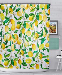 Lemon Fruit Shower Curtain - Waterproof Fabric for Bathroom Home Decor Washable Curtain