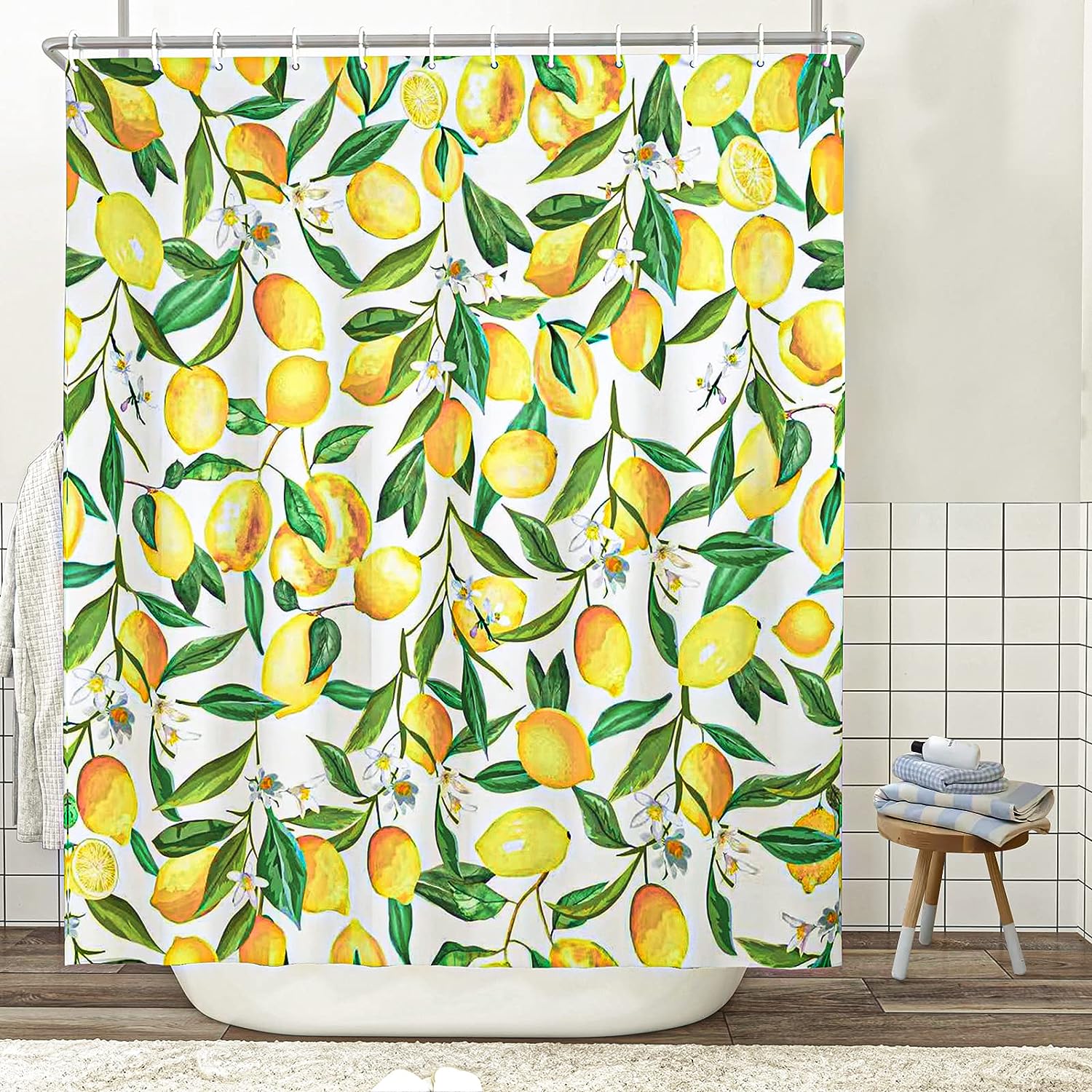 Lemon Fruit Shower Curtain - Waterproof Fabric for Bathroom Home Decor Washable Curtain