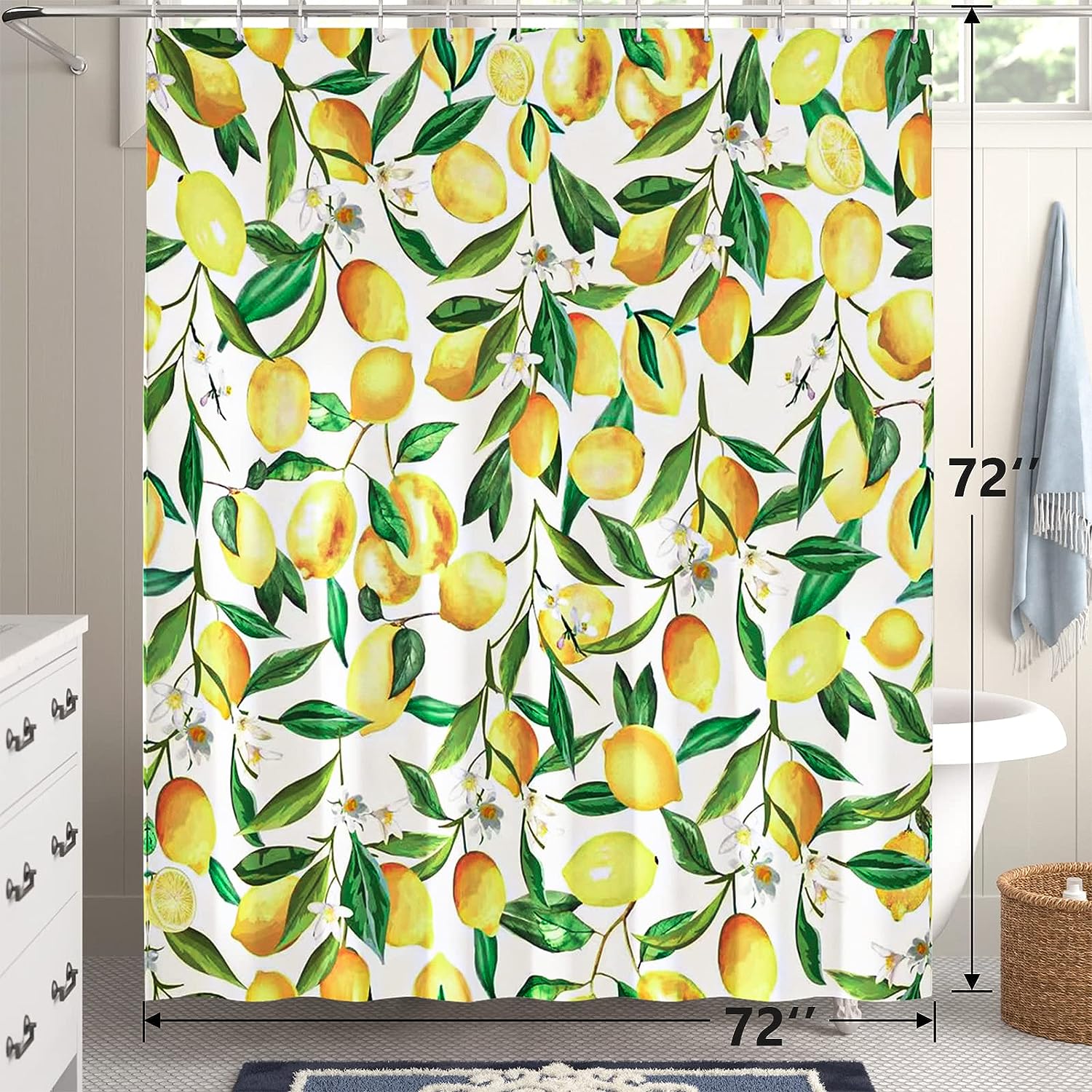 Lemon Fruit Shower Curtain - Waterproof Fabric for Bathroom Home Decor Washable Curtain