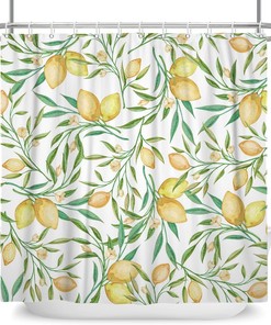 Lemon Shower Curtain Yellow Fruits Watercolor Bathroom Decor