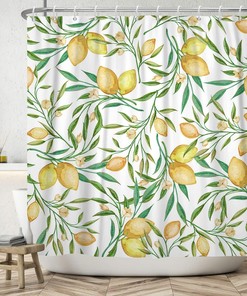 Lemon Shower Curtain Yellow Fruits Watercolor Bathroom Decor