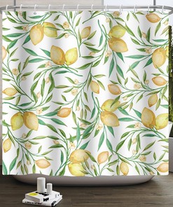 Lemon Shower Curtain Yellow Fruits Watercolor Bathroom Decor