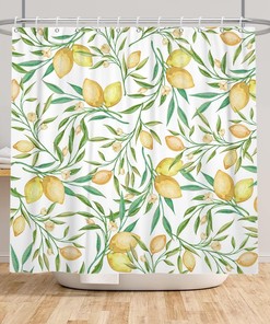 Lemon Shower Curtain Yellow Fruits Watercolor Bathroom Decor
