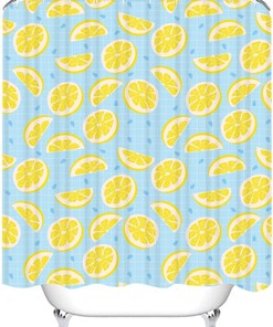 Lemon Shower Curtain for Bathroom Decor - Yellow Blue Summer Fruit Theme