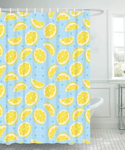 Lemon Shower Curtain for Bathroom Decor - Yellow Blue Summer Fruit Theme