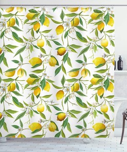Lemon Woody Plant Nautical Shower Curtain Green Yellow Bathroom Decor