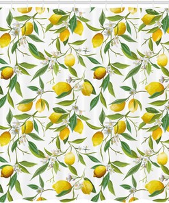 Lemon Woody Plant Nautical Shower Curtain Green Yellow Bathroom Decor