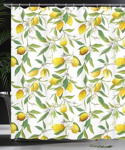 Lemon Woody Plant Nautical Shower Curtain Green Yellow Bathroom Decor