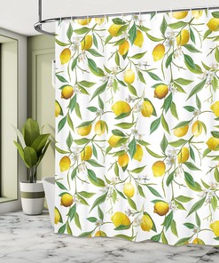 Lemon Woody Plant Nautical Shower Curtain Green Yellow Bathroom Decor