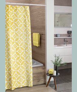 Lemon Yellow Tile Pattern Boho Shower Curtain, Faded Look New Bathroom Accessories