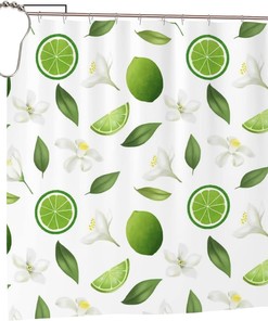 Lemons and Flower Pattern Shower Curtain - Water Resistant Bathroom Decor with Home Decor Touches