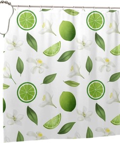Lemons and Flower Pattern Shower Curtain - Water Resistant Bathroom Decor with Home Decor Touches