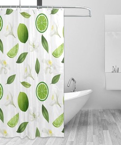 Lemons and Flower Pattern Shower Curtain - Water Resistant Bathroom Decor with Home Decor Touches