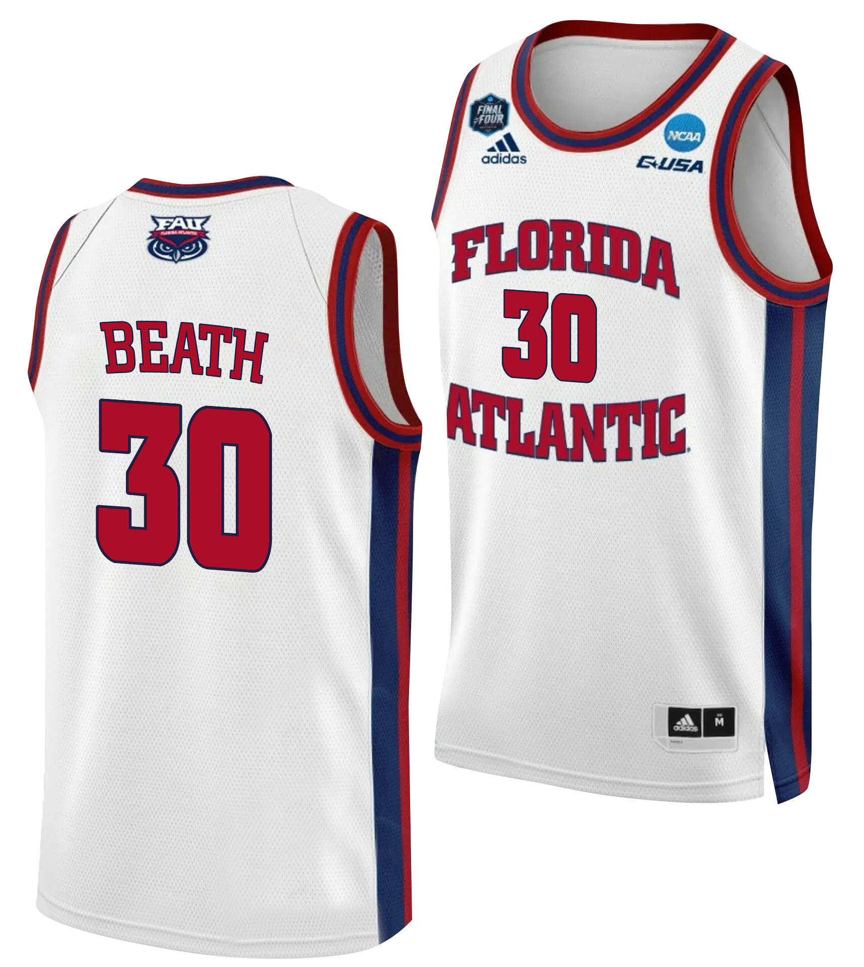 Leo Beath 30 FAU Owls 2023 Final Four Basketball Men Jersey- White