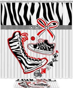 Leopard Canvas Shoes Shower Curtain in Waterproof Fabric for Bathroom Decor