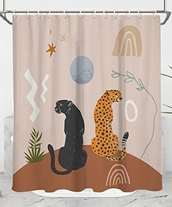 Leopard Cheetah Shower Curtain with Abstract Animal Cute Aesthetic Art Design - Perfect for Mini Bathroom Decoration
