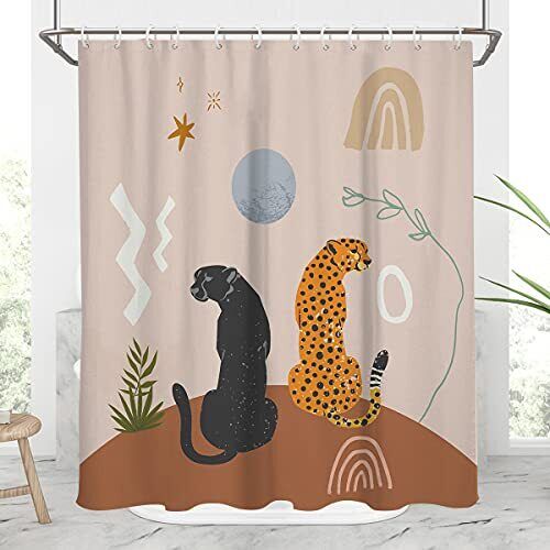 Leopard Cheetah Shower Curtain with Abstract Animal Cute Aesthetic Art Design - Perfect for Mini Bathroom Decoration