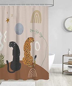 Leopard Cheetah Shower Curtain with Abstract Animal Cute Aesthetic Art Design - Perfect for Mini Bathroom Decoration