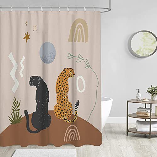 Leopard Cheetah Shower Curtain with Abstract Animal Cute Aesthetic Art Design - Perfect for Mini Bathroom Decoration