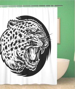 Leopard Head Animal Wild Black Canine Cat Shower Curtain - Grin Bathroom Decor