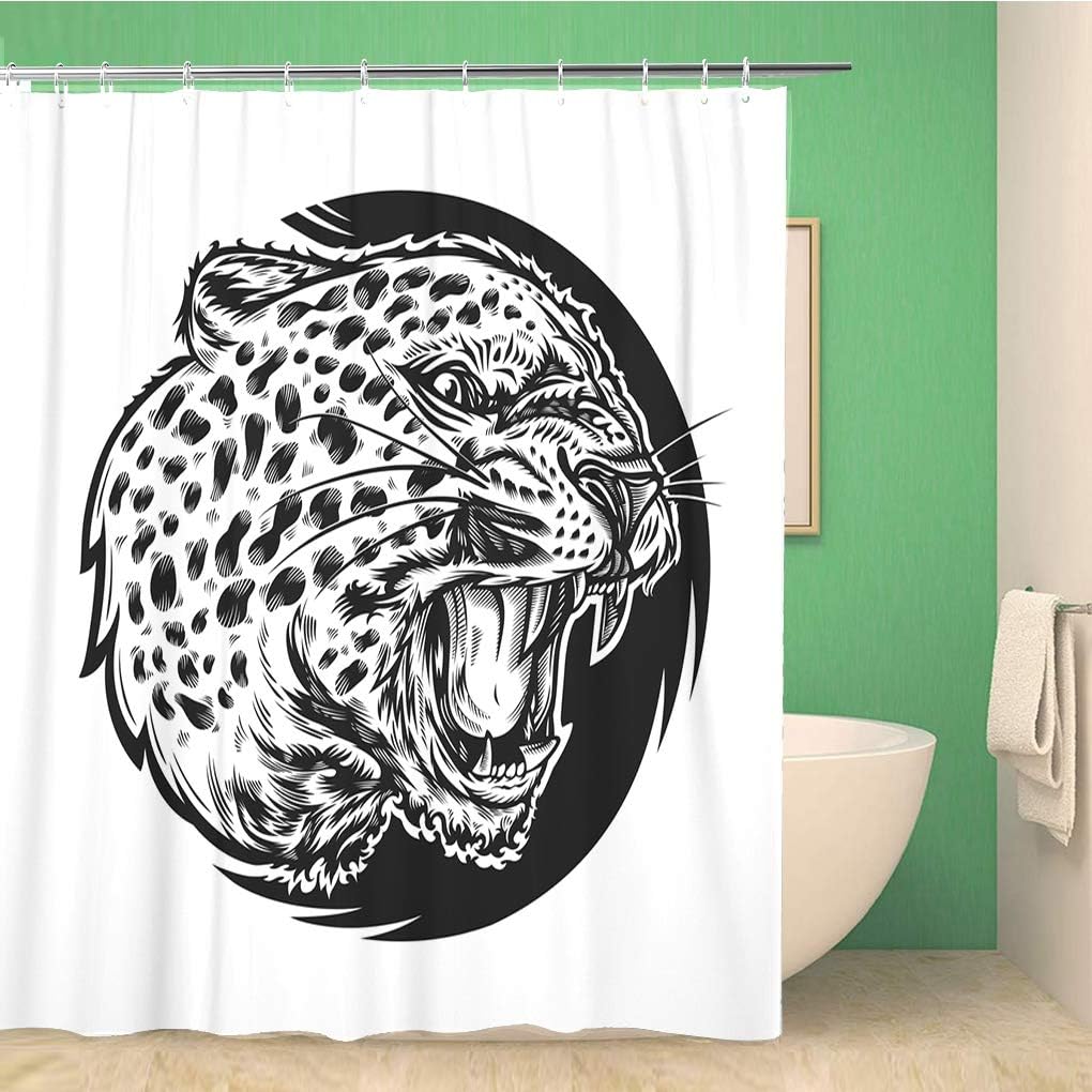 Leopard Head Animal Wild Black Canine Cat Shower Curtain - Grin Bathroom Decor