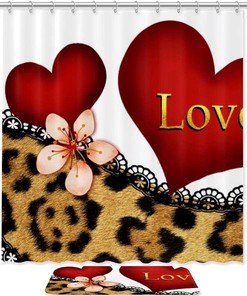Leopard Love Heart Lace Shower Curtain for Bathroom Decoration