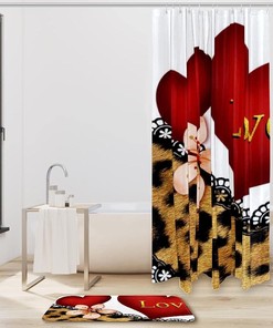 Leopard Love Heart Lace Shower Curtain for Bathroom Decoration