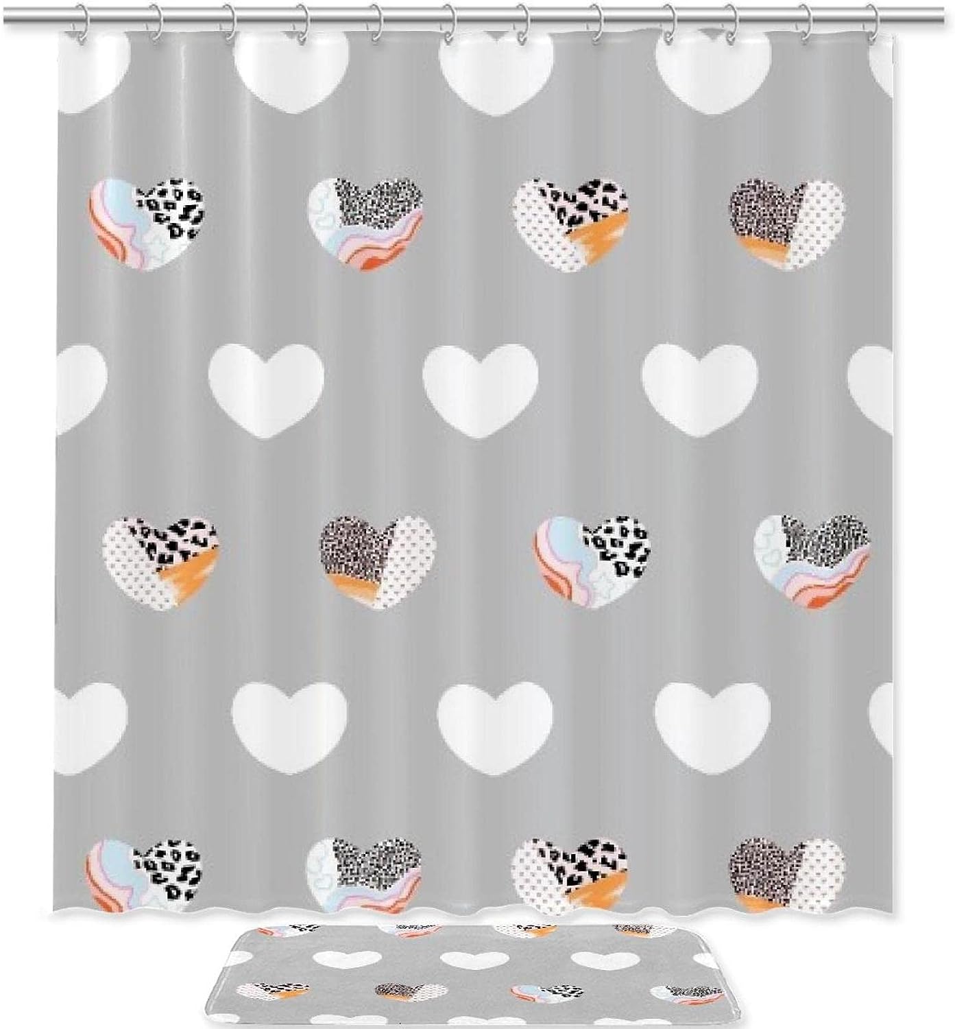 Leopard Love Heart Waterproof Shower Curtain for Romantic Bathroom Decor