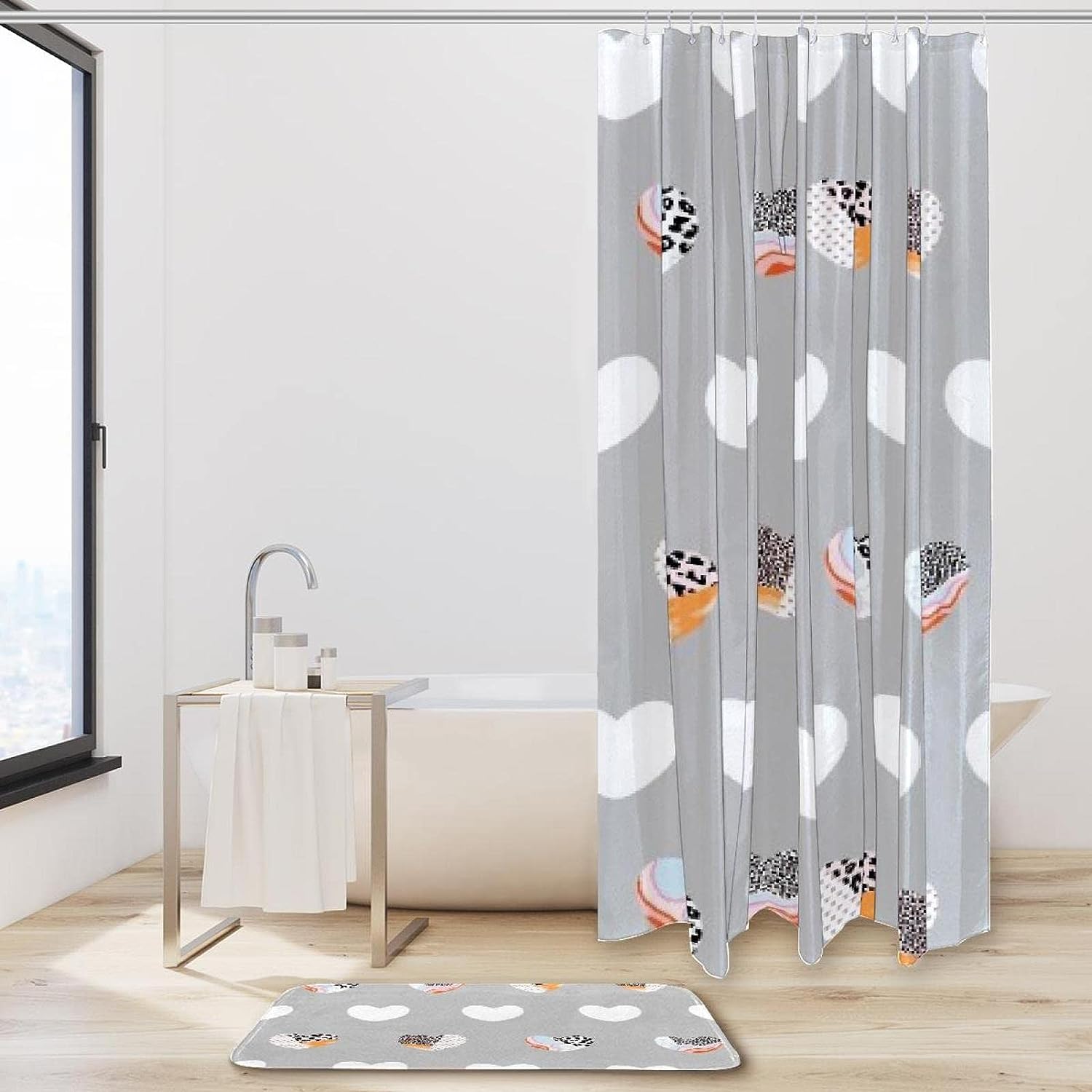 Leopard Love Heart Waterproof Shower Curtain for Romantic Bathroom Decor