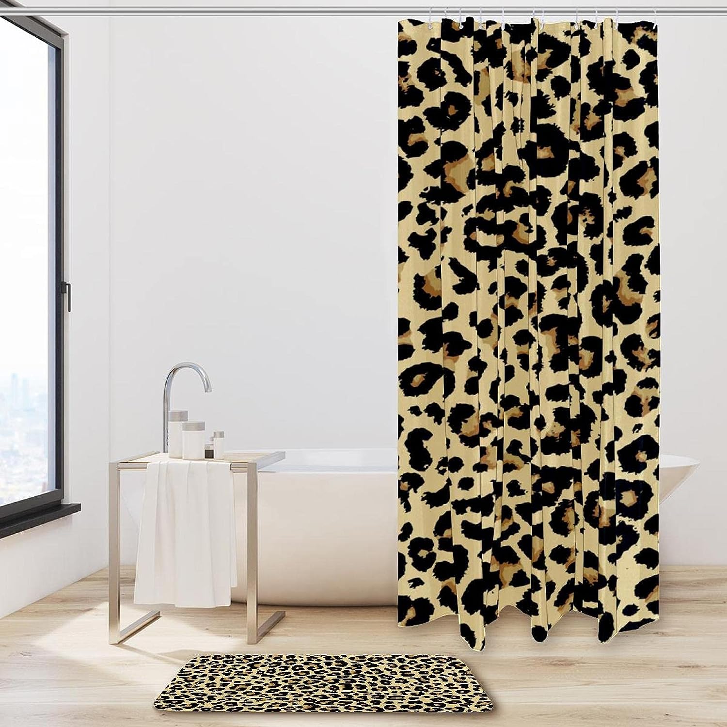 Leopard Pattern Shower Curtain for Bathroom Decoration in Waterproof Fabric