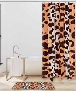 Leopard Print and Orange Print Waterproof Fabric Shower Curtain for Bathroom Decor